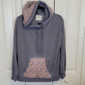 Lucky Brand Heather Gray Hoodie with Quilted Floral Hood